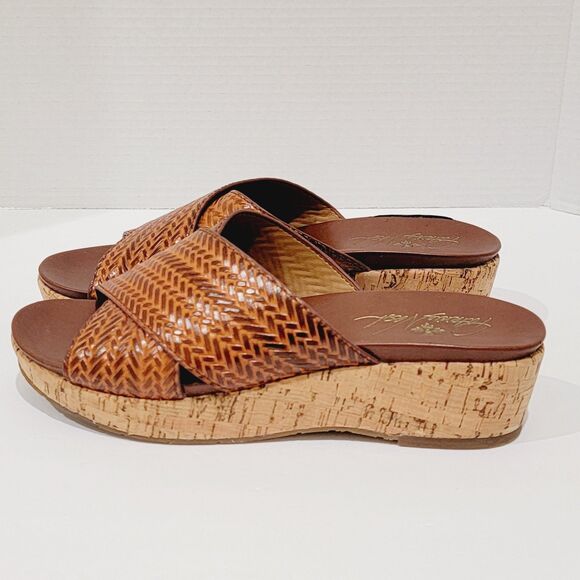 Patricia Nash Sandals Womens Size 8.5 M Luca Leather Slide Wedge Cognac Heels - Picture 6 of 16